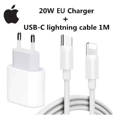 Adaptador y Cable USB-C 20W Original para iPhone  Carga Rápida Apple